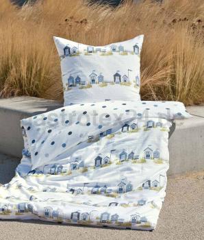 Seersucker Betttwäsche mit Motiv Häusern in Dünen mit Reißverschluß
