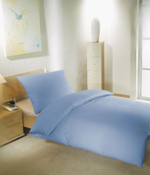 Damast-Bettwäsche Laura blau mit 2 mm-Streifen und Hotelverschluß