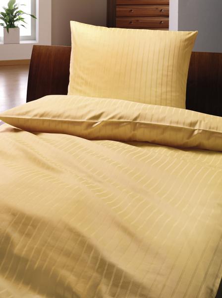 Damast-Bettwäsche Luna gold mit Wechselstreifen 6/24 mm und Hotelverschluß