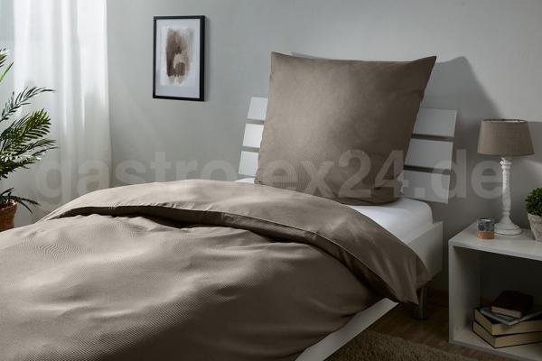 Satin-Bettwäsche "Olli" Farbe taupe mit 2 mm Streifen und Hotelverschluß